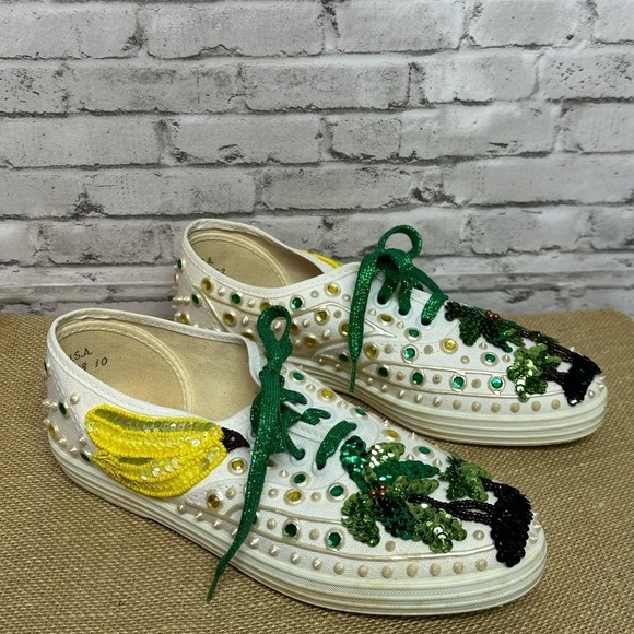 Glitzies Womens Sneakers Shoes Size 6 1/2 Tropical Bling Rhinestone Sequins VTG - Picture 2 of 15